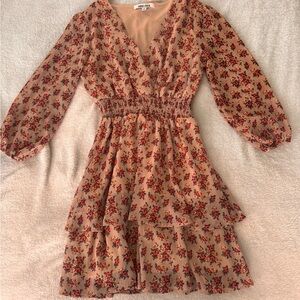 Mimi Chica Red Floral Long Sleeve Dress